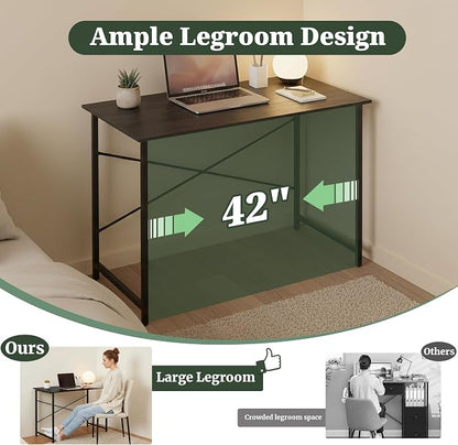 Computer Desk 44 Inch, Home Office Desk Simple Study Writing Table, Sturdy Metal Frame, Scratch-Resistant MDF Desktop for Bedroom Dorm Workspace Small Space, Black
