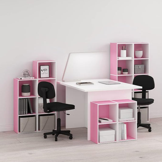 Furinno PASIR Book Shelf, 5-Tier Modern Bookshelf, Open Shelves Bookcase 9 x 12 x 52, Easy Assembly, for Living Room, Bedroom, Home Office, Pink/White