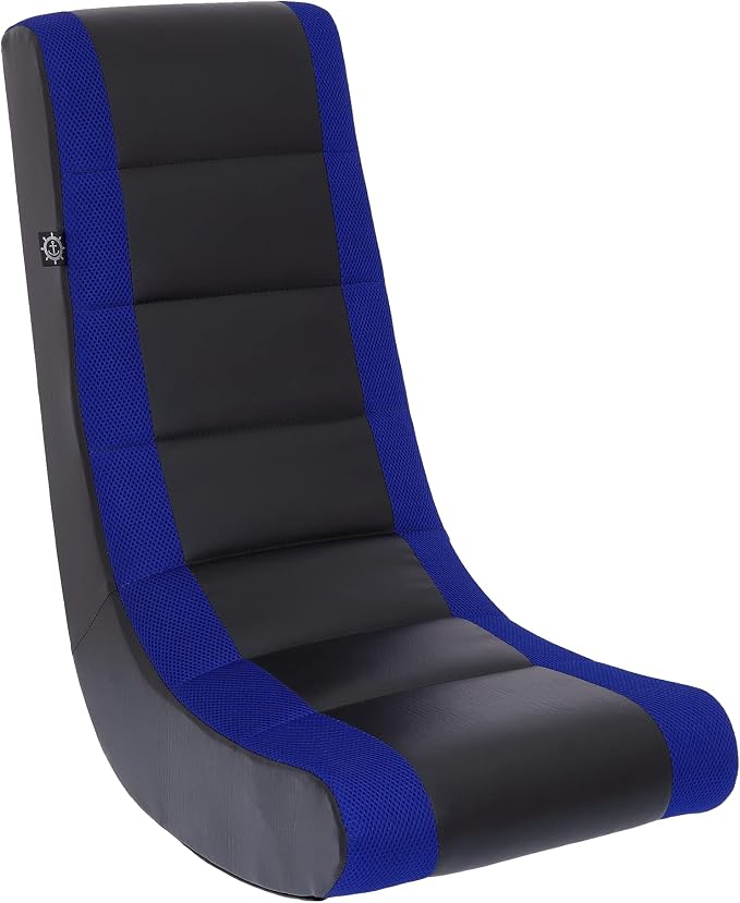 The Crew Furniture Classic Video Rocker Gaming Chair, for Kids and Teens, PU Faux Leather & Polyester Mesh, Black/Blue