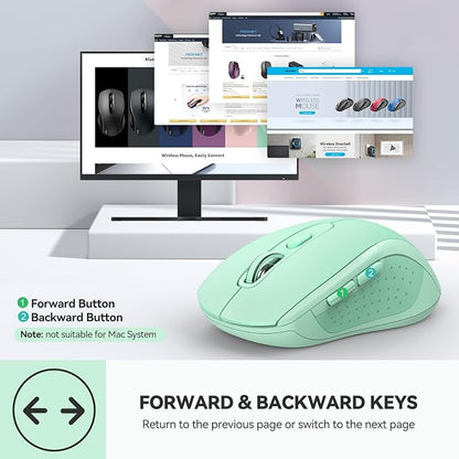 TECKNET Bluetooth Mouse (BT 5.0/3.0+2.4Ghz), 6-Level 4000 DPI Wireless Mice for Laptop, 2-in-1 Ergonomic Computer Portable PC Mouse, Silent Mouse with USB Receiver for Windows/Mac/PC/Notebook-Green