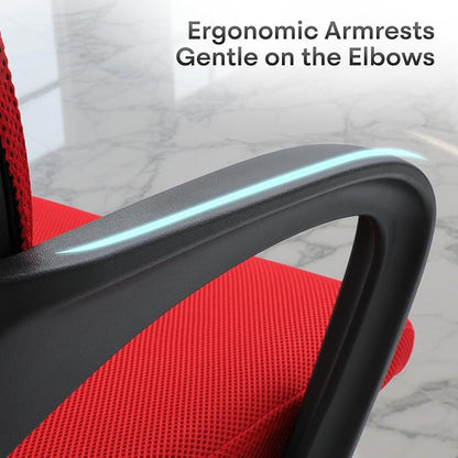 Ergonomic Office Chair, Breathable Mesh Computer Desk Chair | with Lumbar Support & Armrest, Rolling Swivel Adjustable Tilt Lock for Home Office/Gaming, Bedroom Study, Red