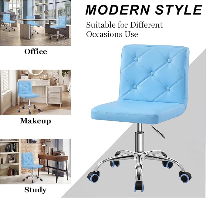 VECELO PU Leather Mid-Back Armless Vanity Chair Adjustable Height 360° Rolling Swivel for Home Office Work
