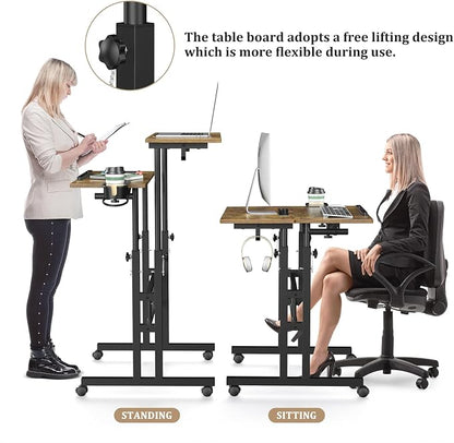 Enayplon Small Standing Desk with Wheels, Mobile Stand Up Desk, Portable Standing Table on Wheels for Walking Pad, Rolling Computer Desk Adjustable Height, Tall Table
