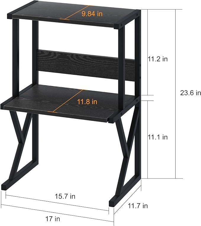 aboxoo Desktop Printer Stand with 3 Tier Wood Storage Shelves,Under Desk Printer Table,Multi-Purpose Home Office Desk Organizer for Fax Machine, Scanner (Black)