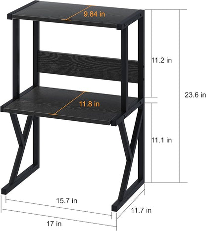 aboxoo Desktop Printer Stand with 3 Tier Wood Storage Shelves,Under Desk Printer Table,Multi-Purpose Home Office Desk Organizer for Fax Machine, Scanner (Black)