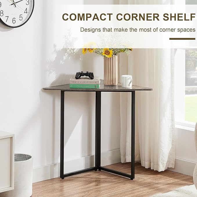 VECELO Corner Shelf, End Side Tables, Triangle Shelves with Metal Frame for Small Space, Living Room, Kitchen, Bathroom Classic Grey 2 Set