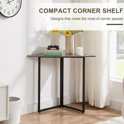 VECELO Corner Desk,Office Tables for Living Room for Small Space Triangle Computer Desk with Steel Frame Corner Shelves with Metal Frame Writing Desk for Workstation Classic Grey 31.1"