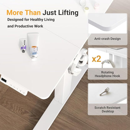 YDN 35" Small Electric Standing Desk Adjustable Height, Sit Stand up Desk with Memory Presets & Cable Management, Home Office Desk for Office & Computer Workstation, White Frame/White Top
