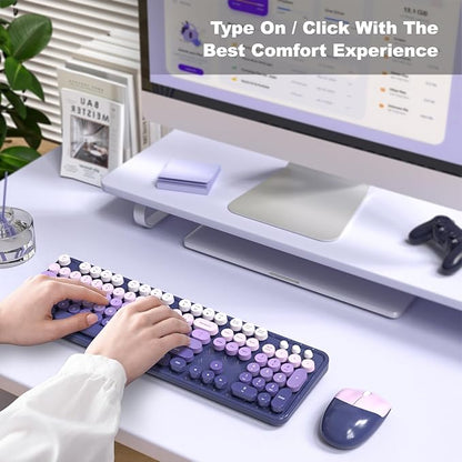 KNOWSQT Wireless Keyboard and Mouse Combo - Purple-Gradient Colorful 2.4G Typewriter Full-Size Cute Keyboards - USB Receiver Plug and Play, for Computer, PC, Laptop, Desktop, Windows