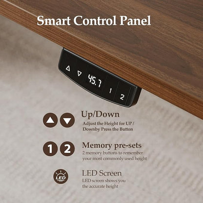 Klicelor 71 Inch Large Electric Standing Desk, Height Adjustable Office Desk, Sit Stand Up Computer Gaming Desk with Memory Preset, Three-Piece Desktop, Dark Walnut