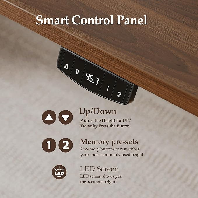 Klicelor 63 Inch Large Electric Standing Desk, Height Adjustable Office Desk, Sit Stand Up Computer Gaming Desk with Memory Preset, Three-Piece Desktop, Dark Walnut