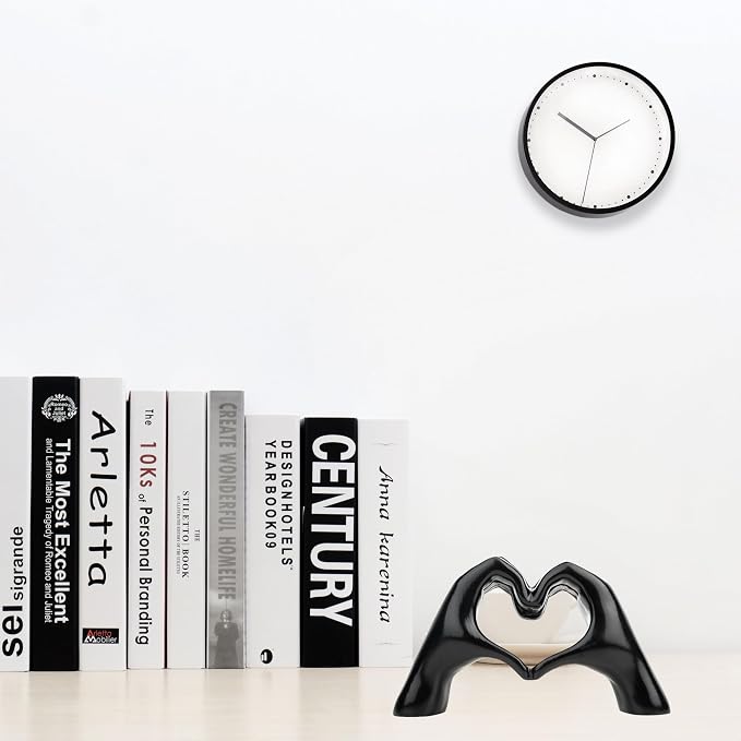 Small Heart Hands Sculpture Decor for Living Room Bedroom Bookshelf Coffe Table and Office Display, Love Finger Statue Modern Aesthetic Home Decor, Unique Gift for Wedding Christmas Birthday (Black)