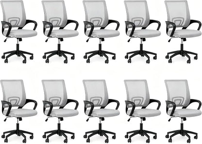 Office Chair, Ergonomic Mid-Back Mesh Desk Chair, 10 Pack, Light Gray | Lumbar Support, Adjustable Height, Rolling Wheels Design, Comfy Armrest, Work, Study, Gaming