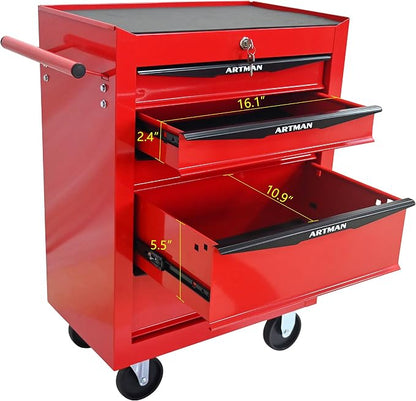 RYH 5 Drawers Rolling Tool Chest - Heavy Duty Mobile Tool Cart with Locking Wheels & Ball Bearing Drawers, ﻿30.5" H x 20.9" W x 13" D Garage Tool Storage Cabinet (Red, 5 Drawers)