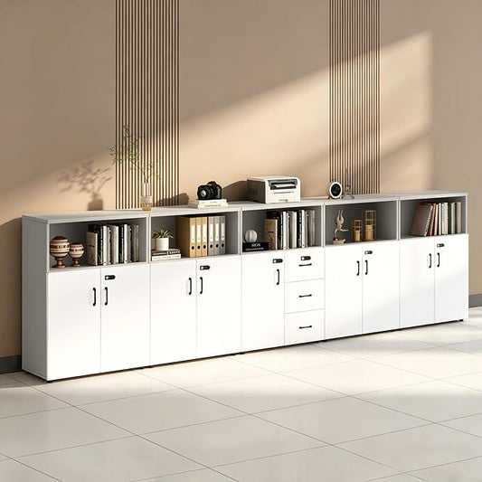 File Cabinet with Password Lock, Wood Lateral Filing Cabinet for Letter/A4 Files, 3 Drawer with Door, Printer Stand with Open Shelves for Home Office
