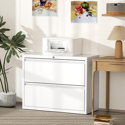 INTERGREAT White File Cabinet 2 Drawer, Metal Lateral Filing Cabinet with Lock, Office File Cabinets with Anti-tilt Mechanism for Letter/Legal/A4/F4, Easy Assemble