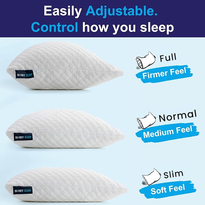 Sidney Sleep Adjustable Curved Pillows for Neck and Shoulder Support with Extra Shredded Fill - Cervical Contour Pillow for Side and Back Sleeper - King Size - 19"x36" CertiPUR-US Certified (White)