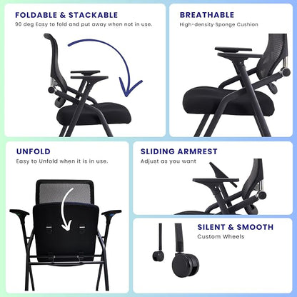 10 Pack Stackable & Foldable Conference Room Chairs with Lumbar Support, Armrest - Ergonomic Mesh Bouncing Back for Office Meeting, Conference, Reception and Training Room Chair