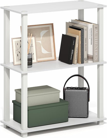 Furinno Turn-S-Tube Storage Shelves, 3-Tier Book Shelf, Corner Shelf, Toolless Open Frame Standing Shelves, for Organization and Storage, Living Room, Garage, Home Office, White