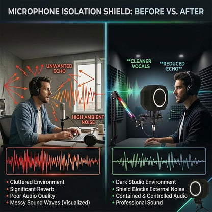 Mic Isolation Shield with Pop Filter for Recording | Reduces Echo and Room Reflections; Fits 40-60mm Condenser Mics; for Podcasting,Streaming,Singing and Coiceovers