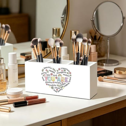 Positive Affirmation Gifts for Women Pen Pencil Holder Organizer for Desk Decor, Inspirational You Are Words of Affirmation Gifts Wood Signs Makeup Brush Toothbrush Holder