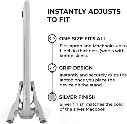 HumanCentric Vertical Laptop Stand for Desks in Silver Color, Upright Adjustable Holder to Dock Apple MacBook Stand, and Other Laptops to Organize Work & Home Office, Automatic Grip