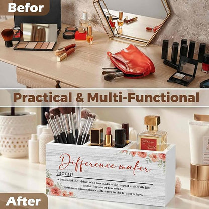 Difference Maker Gift Pencil Pen Holder for Desk Organizer, Thank You Gifts for Teachers Coworkers Boss, Appreciation Gifts Wooden Box Decorations for Home Office Desk Tabletop Decor