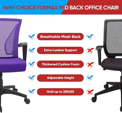 Furmax Office Chair Ergonomic Computer Desk Mesh Chair Mid Back Swivel Lumbar Support with Armrest (1, Violet)
