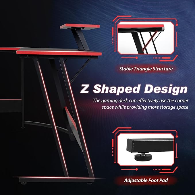 PayLessHere L Shaped Desk Corner Gaming Desk Computer Desk with Large Desktop Studying and Working and Gaming for Home and Work Place,Black