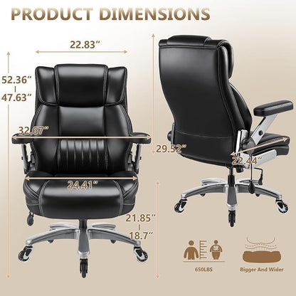 650LBS Large Heavy Duty Executive Office Chair with 5D Flip Arms and Pocket Spring Cushion, Ergonomic Big and Tall Desk Chair with Lumbar Support,High Back PU Leather Computer Chair