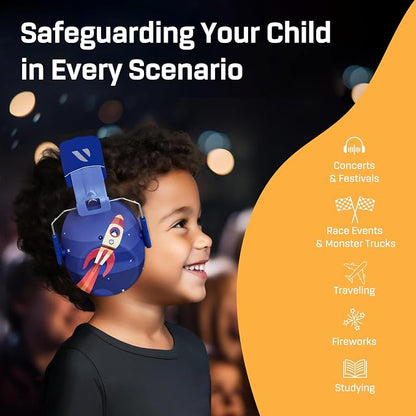 Vanderfields Hearing Protection Ear Muffs - Over 31 dB (2K Hz) Broad Noise Cancelling Sound Reduction Earmuffs for Kids 3-12