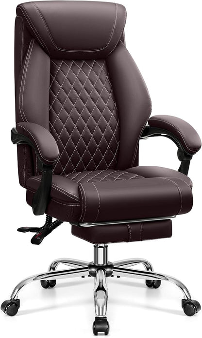 BestGlory Office Chair, Executive Leather Chair Adjustable High Back, Computer Desk Chair Lumbar Support, Big and Tall Office Chair with Footrest, Comfy Reclining Chair for Home Office