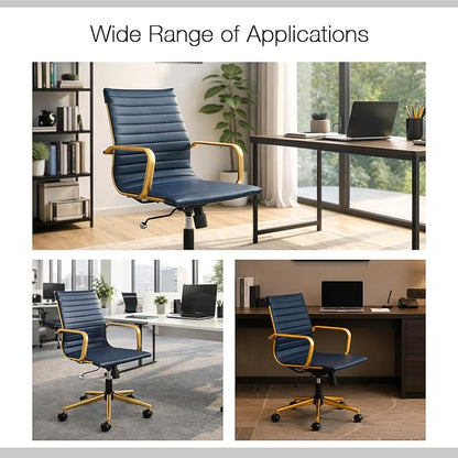 COROCC Office Desk Chair Modern Conference Room Task Chairs Leather Computer Swivel Excutive Ribbed Ergonomic Rolling Gold Desk Chair for Home Office