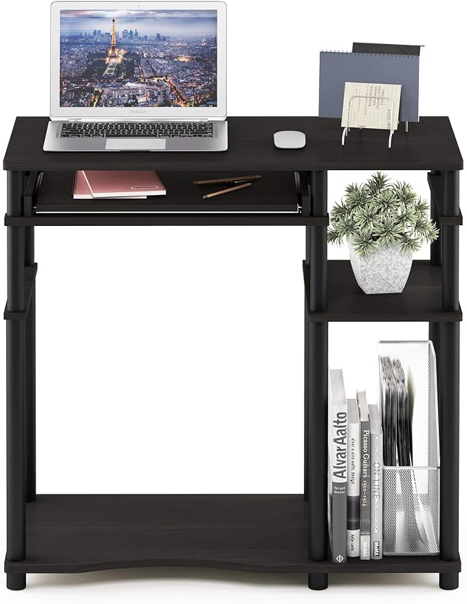 Furinno Abbott Desk, 31.5 Inch Black Computer Desk with Keyboard Tray, Easy Assembly Gaming Desk with Storage Shelf, Office Desk for Home Office, Bedroom, Black Espresso