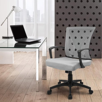 Furmax Office Chair Ergonomic Computer Desk Mesh Chair Mid Back Swivel Lumbar Support with Armrest (2, Gray)