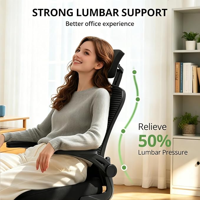 Office Chair, Ergonomic Desk Chair, 330LBS Capacity, High Back Computer Chair for Long Hours Comfortable, Rolling Swivel Executive Task Chair for Home Office with Flip-up Armrests