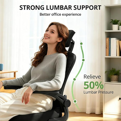 Office Chair, Ergonomic Desk Chair, 330LBS Capacity, High Back Computer Chair for Long Hours Comfortable, Rolling Swivel Executive Task Chair for Home Office with Flip-up Armrests