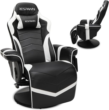 RESPAWN 900 Console Gaming Recliner with Footrest and Lumbar Support - Comfortable Ergonomic Gaming Chair with Headrest, No Wheels, Reclining, Heavy Duty, Racing Style Video Game Chairs - White
