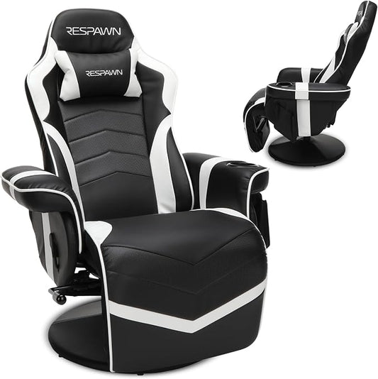 RESPAWN 900 Console Gaming Recliner with Footrest and Lumbar Support - Comfortable Ergonomic Gaming Chair with Headrest, No Wheels, Reclining, Heavy Duty, Racing Style Video Game Chairs - White