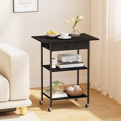 Arbuxzuy 3-Tier Printer Stand, Printer Table with Fabric Drawer, Industrial Printer Storage Cart with Wheels, Rolling Printer Stand for Heat Press Scanner Fax, Black