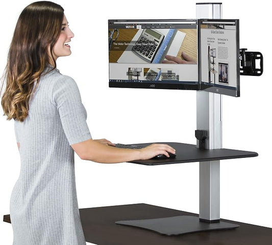 Victor Dual Monitor Electric Standing Desk Workstation, Height Adjustable Sit-Stand Converter with Dual Monitor Support, 28″ x 23″ Work Surface (DC450)