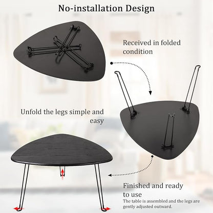 Black Folding Coffee Table Wooden Triangle Floor Table Desk for Sitting on The Floor Coffee Tables Small Oval Coffee Table Mid Century Modern Center Sofa Table for Living Room Home Office