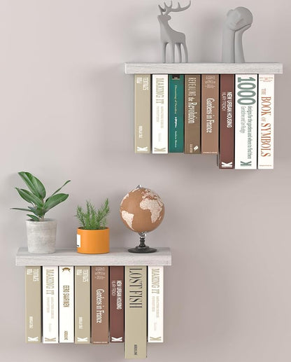 Floating Book Shelves for Wall Set of 2, Unique Wood Hanging Bookshelf | Easy Install Wall Bookshelf with Anti-Tilt Metal Bracket, Floating Bookshelf Storage Display Wall Shelves for Home Decor