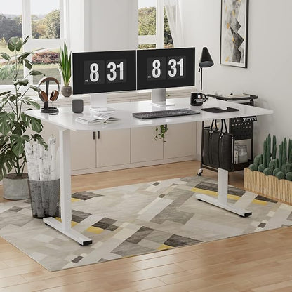 YESHOMY Height Adjustable Electric Standing Desk, 55 inch Computer Table, Home Office Workstation, White Leg/White Top