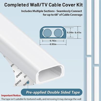 ZhiYo Cable Hider Raceway Kit, Cord Hider for TV on Wall, Paintable Cord Cover Channel, Wire Hiders for Wall Mounted TV in Home Office, 0.95in (W) x 0.47in (H), White