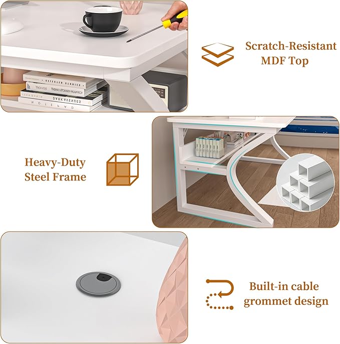 47 X 23.6'' Computer Desk, Home Office Desks w/Shelf Storage, Computer Desk w/Metal Frame, Cable Management, Study Student Desk Writing Work Table Deeper & Thicker Desktop for Home Bedroom