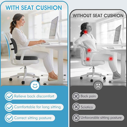 CushZone Seat Cushion, Lumbar Support Pillow with Adjustable Strap-Chair Cushions for Sciatica Pain Relief-with Washable Cover Memory Foam for Car, Travel and Wheelchair-Gray