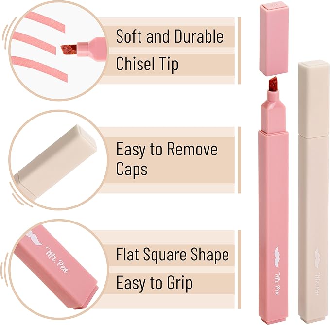Mr. Pen- Aesthetic Highlighters No Bleed, 8 Pack, Pastel Colors, Chisel Tip | Cute Highlighters Assorted Colors for Journaling, Highlighting, Underlining, Fast Dry, Back to School Supplies