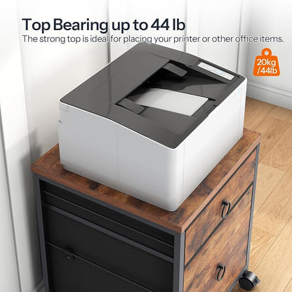 HOOBRO File Cabinet, 2-Drawer Vertical Mobile Office Cabinet, Rolling Printer Stand, for A4/Letter Size Files, Nonwovens Drawer, for Home Office, Rustic Brown BF21WJ01