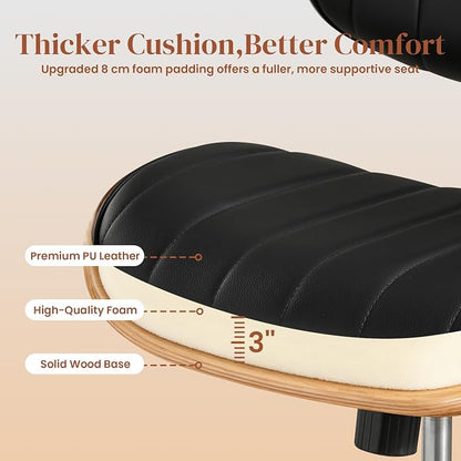 Home Office Desk Chair with Wheels, Adjustable Height Armless Desk Chairs, PU Leather Mid Back 360° Small Computer Chair for Study Meeting Makeup Room (Black Stripe)